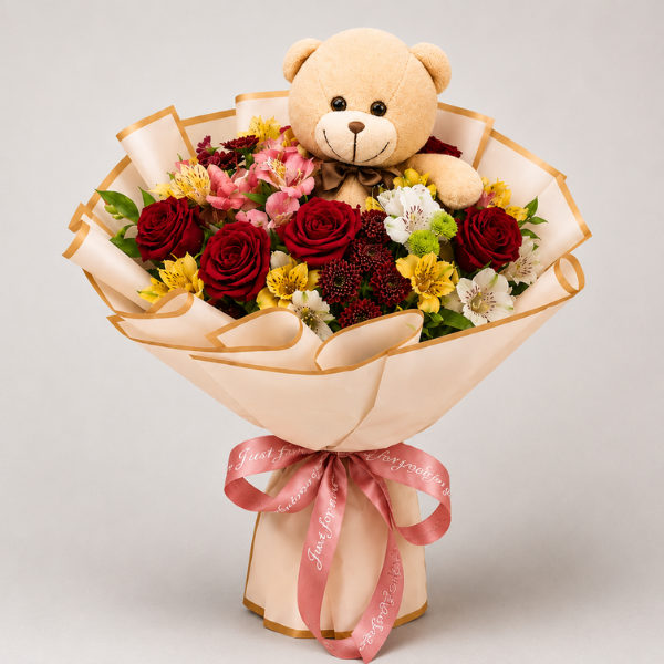 Buqu� com Rosas e pelucia